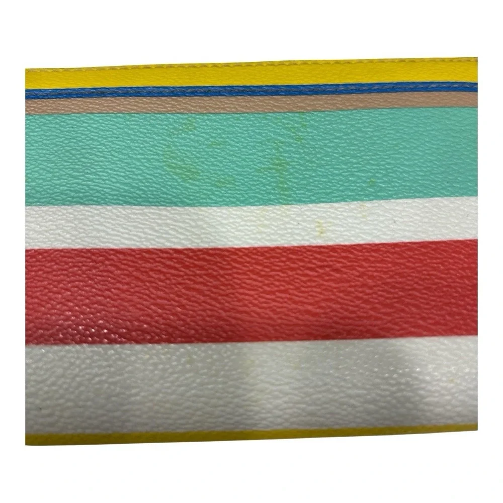 Kate Spade Neda Grove St. Dune Stripe Leather Zip Around Accordion Wallet-Stains